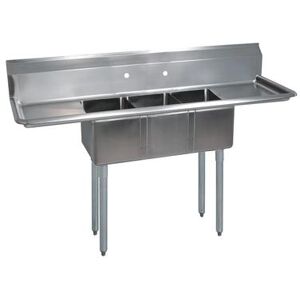 "BK Resources BKS-3-1014-10-12T 54"" 3 Compartment Sink w/ 10""L x 14""W Bowl, 10"" Deep, Stainless Steel"