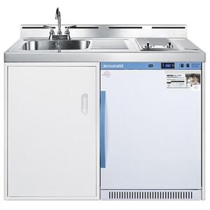 "Summit C48ELMCLK 47 1/4"" Sink, Cooktop, & MOMCUBE Locking Refrigerator - White, 115v"