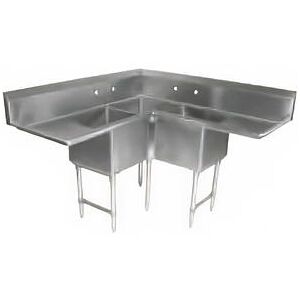 "John Boos E3BCS-244-2D24 75"" 3 Compartment Sink w/ 24""L x 24""W Bowl, 14"" Deep, Stainless Steel, Freestanding"