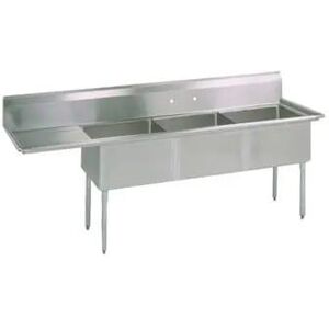 "BK Resources BKS-3-1824-14-24L 80 1/2"" 3 Compartment Sink w/ 18""L x 24""W Bowl, 14"" Deep, Stainless Steel"