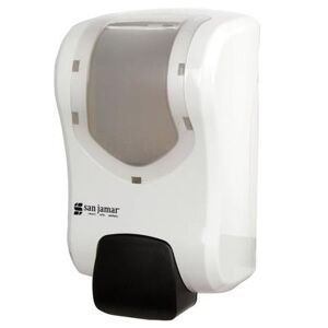 San Jamar SF970WHCL Rely 30 1/2 oz Wall Mount Manual Foam Hand Soap Dispenser - Plastic, White/Clear, 900 Milliliter