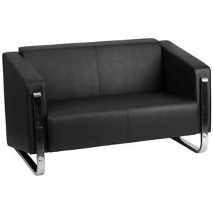 Flash Furniture ZB-8803-2-LS-BK-GG Hercules Gallant Loveseat w/ Black LeatherSoft Upholstery, Curved Stainless Frame