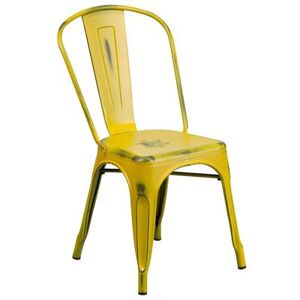 Flash Furniture ET-3534-YL-GG Stacking Chair w/ Vertical Slat Back - Distressed Metal, Yellow, Indoor/Outdoor