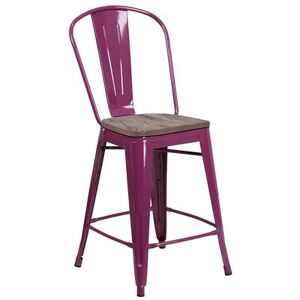 Flash Furniture ET-3534-24-PUR-WD-GG Contemporary Counter Height Commercial Bar Stool w/ Curved Back & Wood Seat, Purple