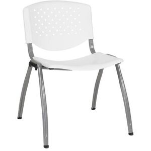 Flash Furniture RUT-F01A-WH-GG Stacking Chair w/ White Plastic Seat & Titanium Metal Frame