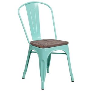 Flash Furniture ET-3534-MINT-WD-GG Stacking Side Chair w/ Vertical Slat Back & Wood Seat - Steel, Mint Green