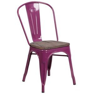 Flash Furniture ET-3534-PUR-WD-GG Stacking Chair w/ Vertical Slat Back & Wood Seat - Metal, Purple