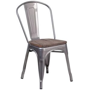 Flash Furniture XU-DG-TP001-WD-GG Stacking Side Chair w/ Vertical Slat Back & Wood Seat - Distressed Metal Frame, Silver