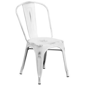 Flash Furniture ET-3534-WH-GG Stacking Chair w/ Vertical Slat Back - Distressed Metal, White, Indoor/Outdoor