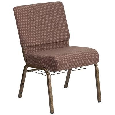 Flash Furniture FD-CH0221-4-GV-BNDOT-BAS-GG Extra Wide Stacking Church Chair w/ Brown Dot Fabric Back & Seat - Steel Frame, Gold Vein