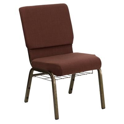 Flash Furniture FD-CH02185-GV-10355-BAS-GG Stacking Church Chair w/ Brown Fabric Back & Seat - Steel Frame, Gold Vein