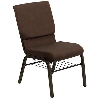 Flash Furniture XU-CH-60096-BN-BAS-GG Stacking Church Chair w/ Brown Polyester Back & Seat - Steel Frame, Gold Vein