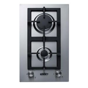 Summit "Summit GCJ2SS 12""W Gas Cooktop w/ (2) Burners - Cast Iron Grates, Natural Gas, Stainless steel, 12"" Width, Gas Type: NG"