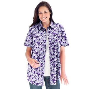Woman Within Plus Size Women's Perfect Short Sleeve Button Down Shirt by Woman Within in Soft Iris Shadow Floral (Size 1X)