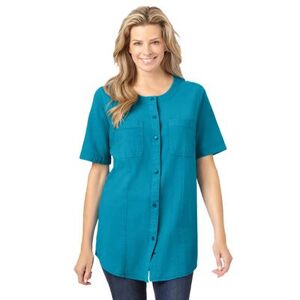 Woman Within Plus Size Women's Short-sleeve Crinkle Shirt by Woman Within in Turquoise Blue (Size 38/40)