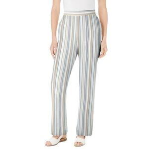 Woman Within Plus Size Women's Straight Leg Linen Pant by Woman Within in Natural Khaki Stripe (Size 14 WP)