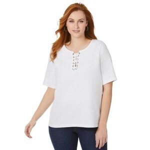 Jessica London Plus Size Women's Lace Up Tee by Jessica London in White (Size 3X)