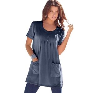 Roaman's Plus Size Women's Two-Pocket Soft Knit Tunic by Roaman's in Navy (Size M) Long T-Shirt