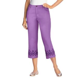 Woman Within Plus Size Women's Capri Stretch Jean by Woman Within in Pretty Violet Border Embroidery (Size 34 WP)