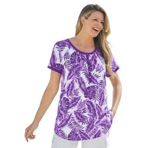 Woman Within Plus Size Women's Banana leaf print Henley shirt in soft knit by Woman Within in Purple Orchid Tropical (Size 1X)