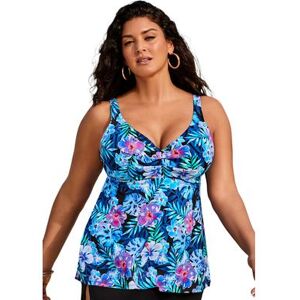 Plus Size Women's Bra Sized Sweetheart Underwire Tankini Top by Swimsuits For All in Blue Black Hibiscus (Size 38 C)