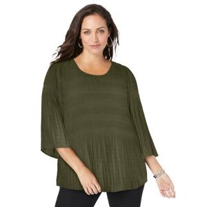 Plus Size Women's Pleated Blouse by Jessica London in Dark Olive Green (Size 20 W)