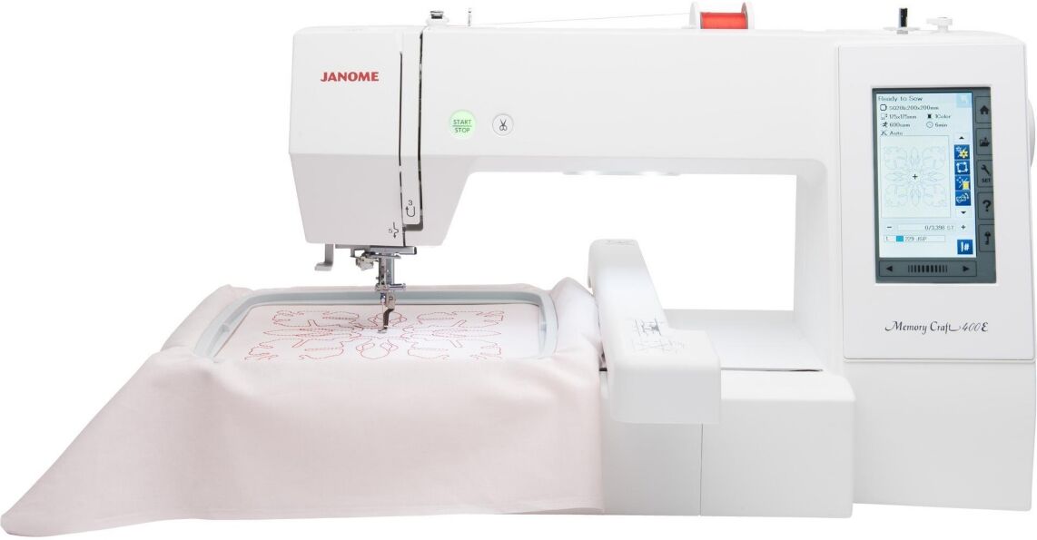 Janome Memory Craft 400E Computerized Embroidery Sewing Machine - White