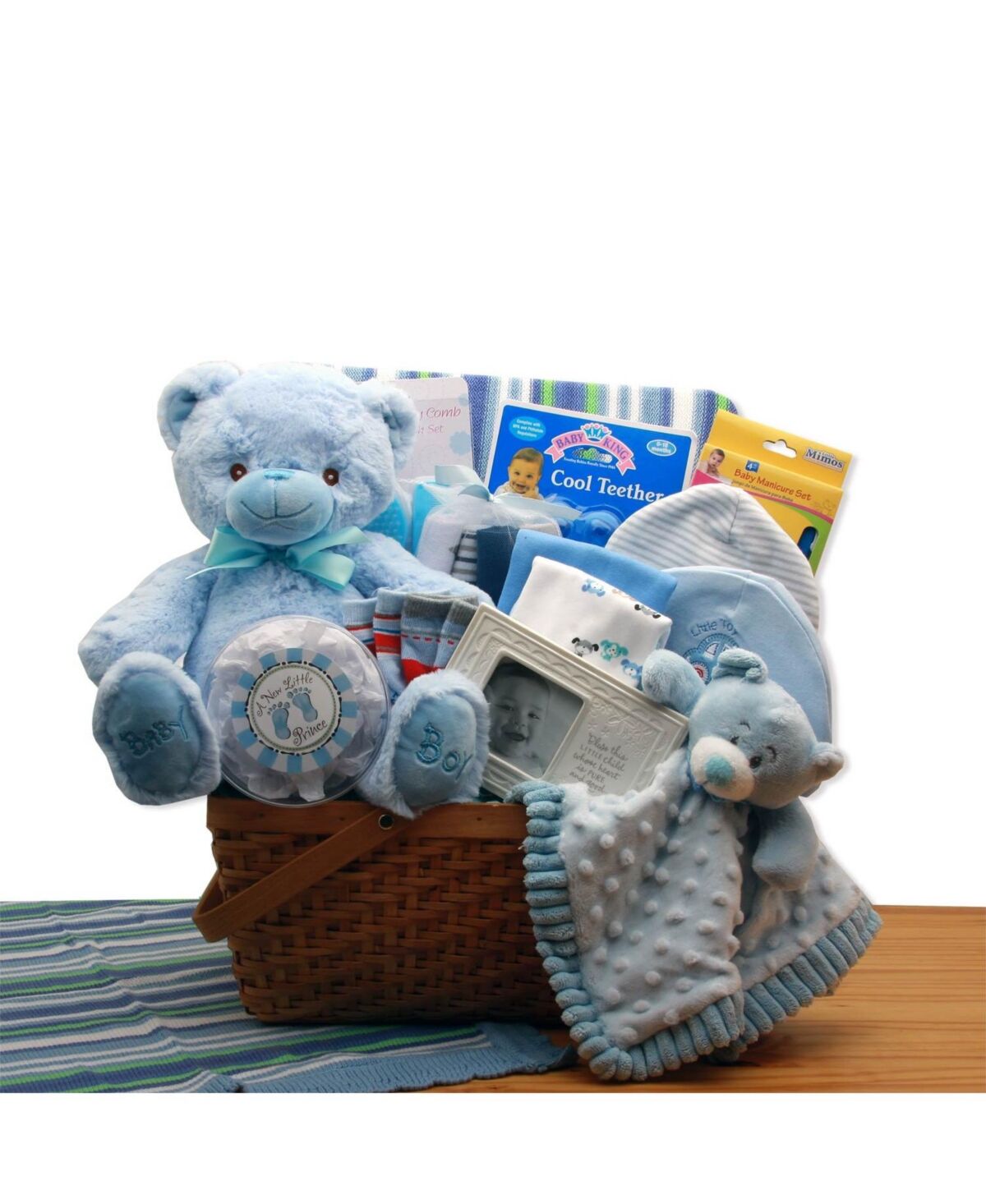 Gbds My First Teddy Bear New Baby Gift Basket - Blue - baby bath set - baby boy gift basket - 1 Basket