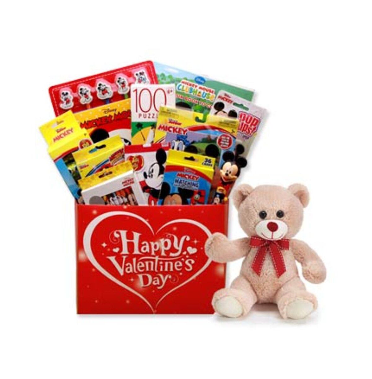 Gbds Disney Mickey & Friends Valentine's Gift Box w/ teddy Bear Plush - valentines day candy - 1 Basket - Black