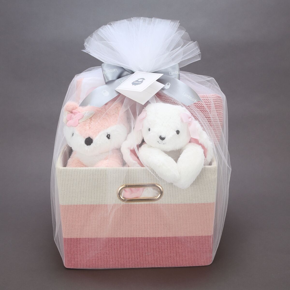 Lambs & Ivy Pink/White 5-Piece Luxury Infant / Newborn / Baby Gift Basket - Multicolor