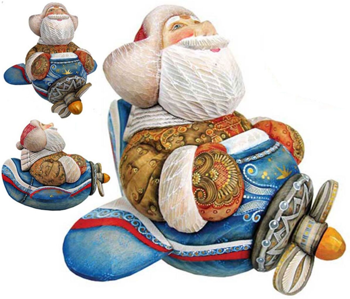 G.DeBrekht Woodcarved and Hand Painted Fly Me To The Moon Santa Claus Figurine - Multi