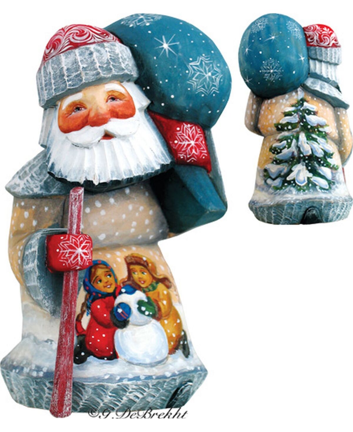 G.DeBrekht Woodcarved and Hand Painted Playing Snowman Santa Figurine - Multi