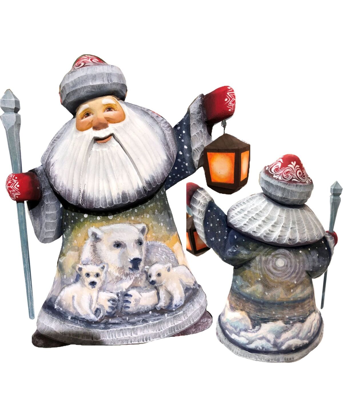 G.DeBrekht Woodcarved and Hand Painted Santa Polar Bear Family Santa Figurine - Multi