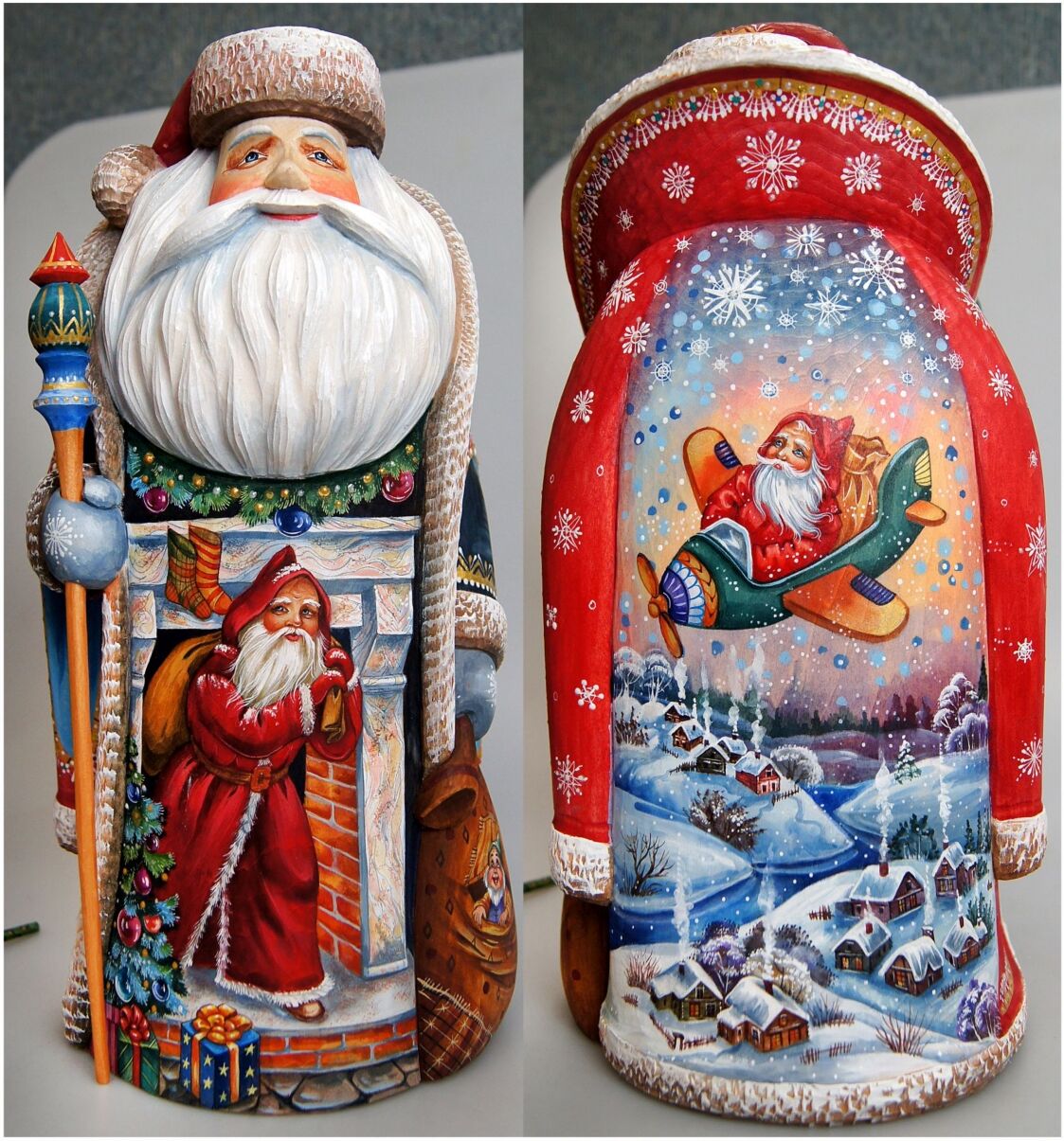 G.DeBrekht Woodcarved and Hand Painted Coming To Town Santa Claus Figurine - Multi