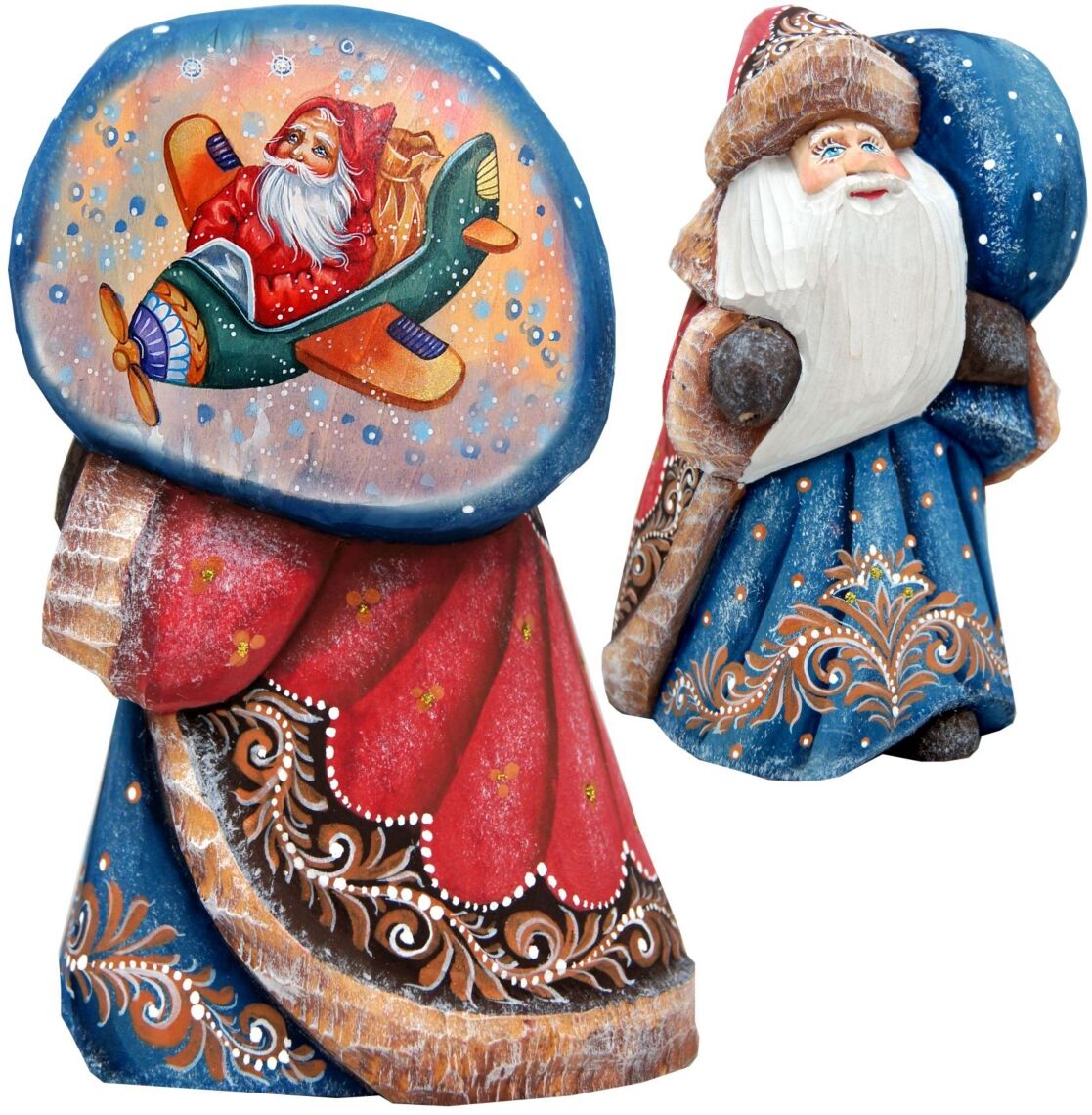 G.DeBrekht Woodcarved Hand Painted Air Planes Santa Figurine - Multi