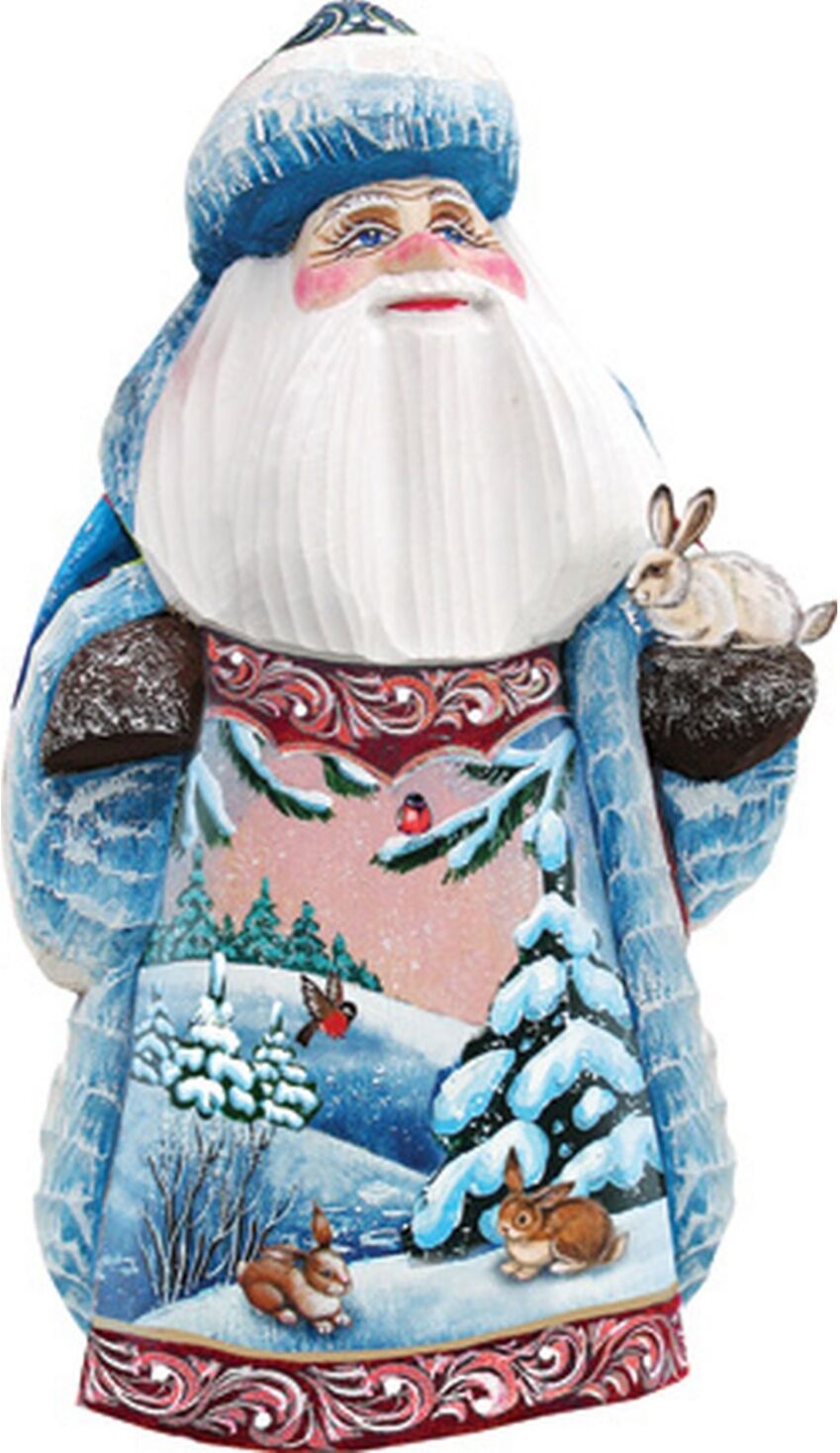 G.DeBrekht Woodcarved Hand Painted Bunny Friends Santa Figurine - Multi