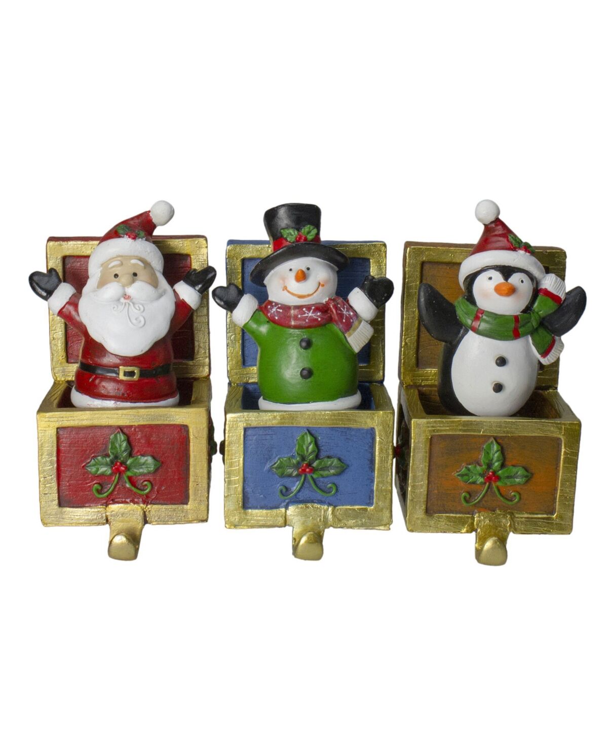 Northlight Santa Snowman and Penguin Jack in The Box Christmas Stocking Holders, Set of 3 - Red