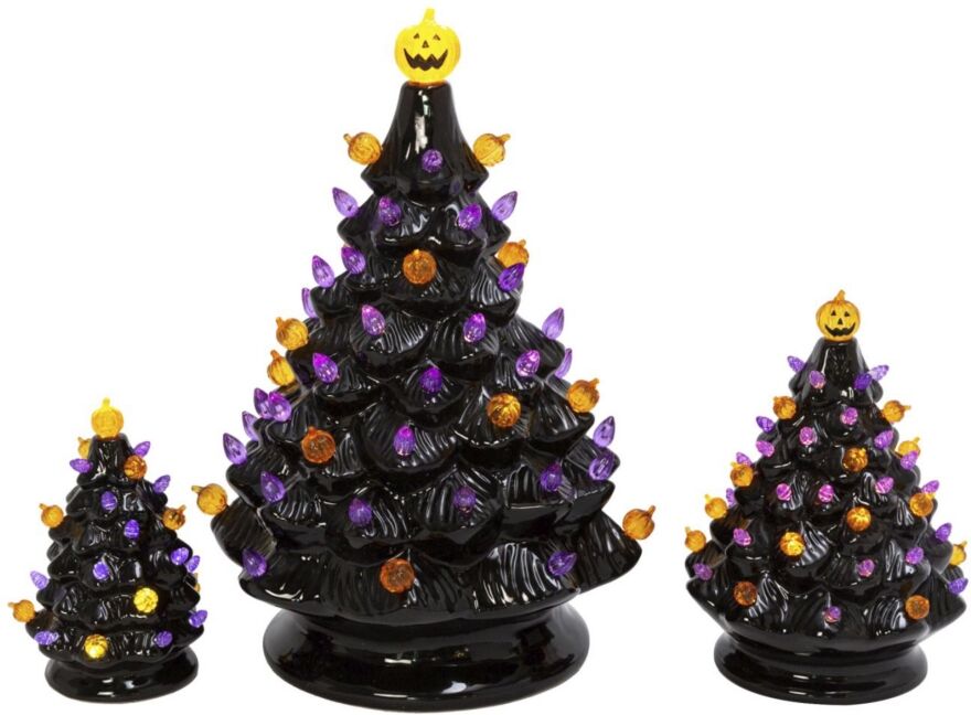 Gerson International Battery Operated Lighted Dolomite Halloween Trees with Sound Set, 3 Pieces - Black