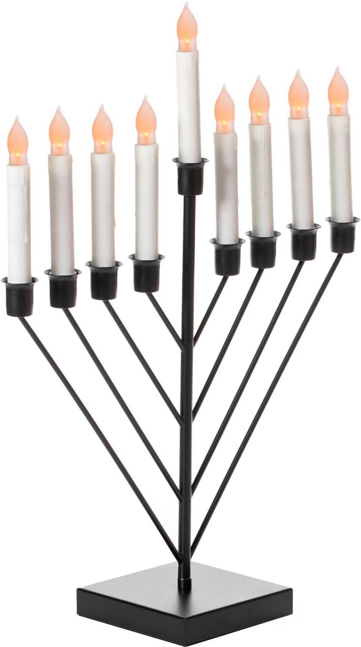 Vintiquewise 9 Branch Electric Chabad Judaic Chanukah Menorah with Led Candle Design Candlestick - Black