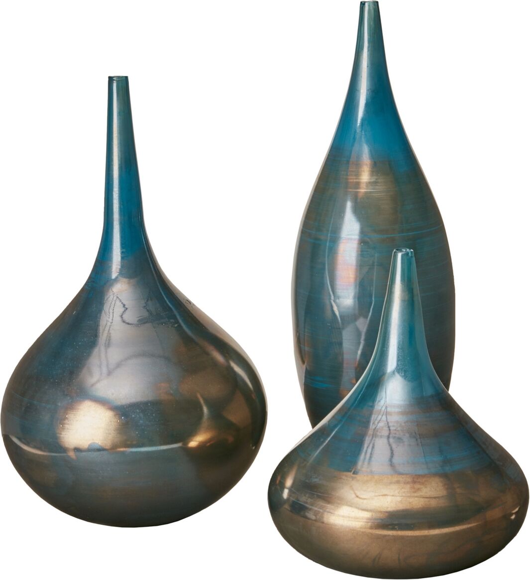 Madison Park Signature Aurora Handmade Rainbow Glass Vase Set of 3 - Blue Metal