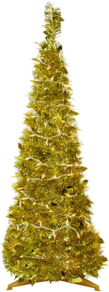 Northlight 4' Pre-Lit Tinsel Pop-Up Artificial Christmas Tree with Clear Lights - Gold