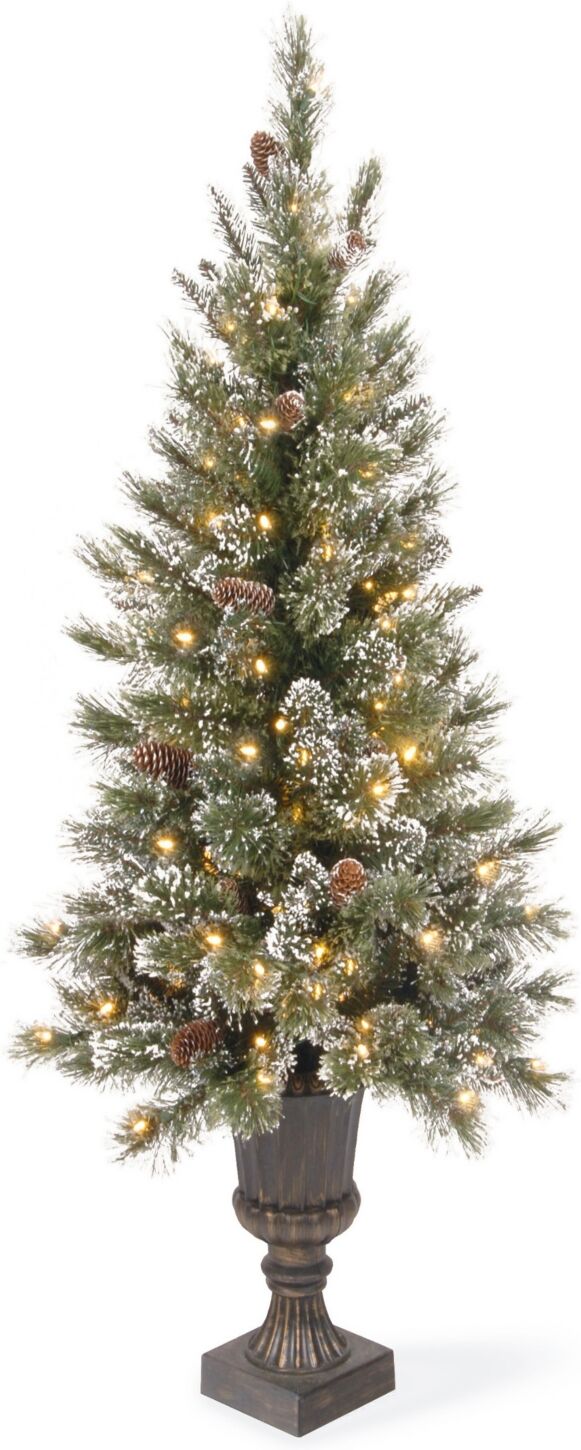 National Tree Company 4' Glittery Bristle Pine Entrance Tree with Twinkly Led Lights - Green