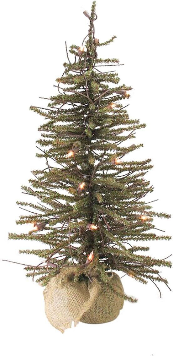 Northlight 2' Pre-Lit Warsaw Twig Artificial Christmas Tree in Burlap Base - Clear Lights - Brown