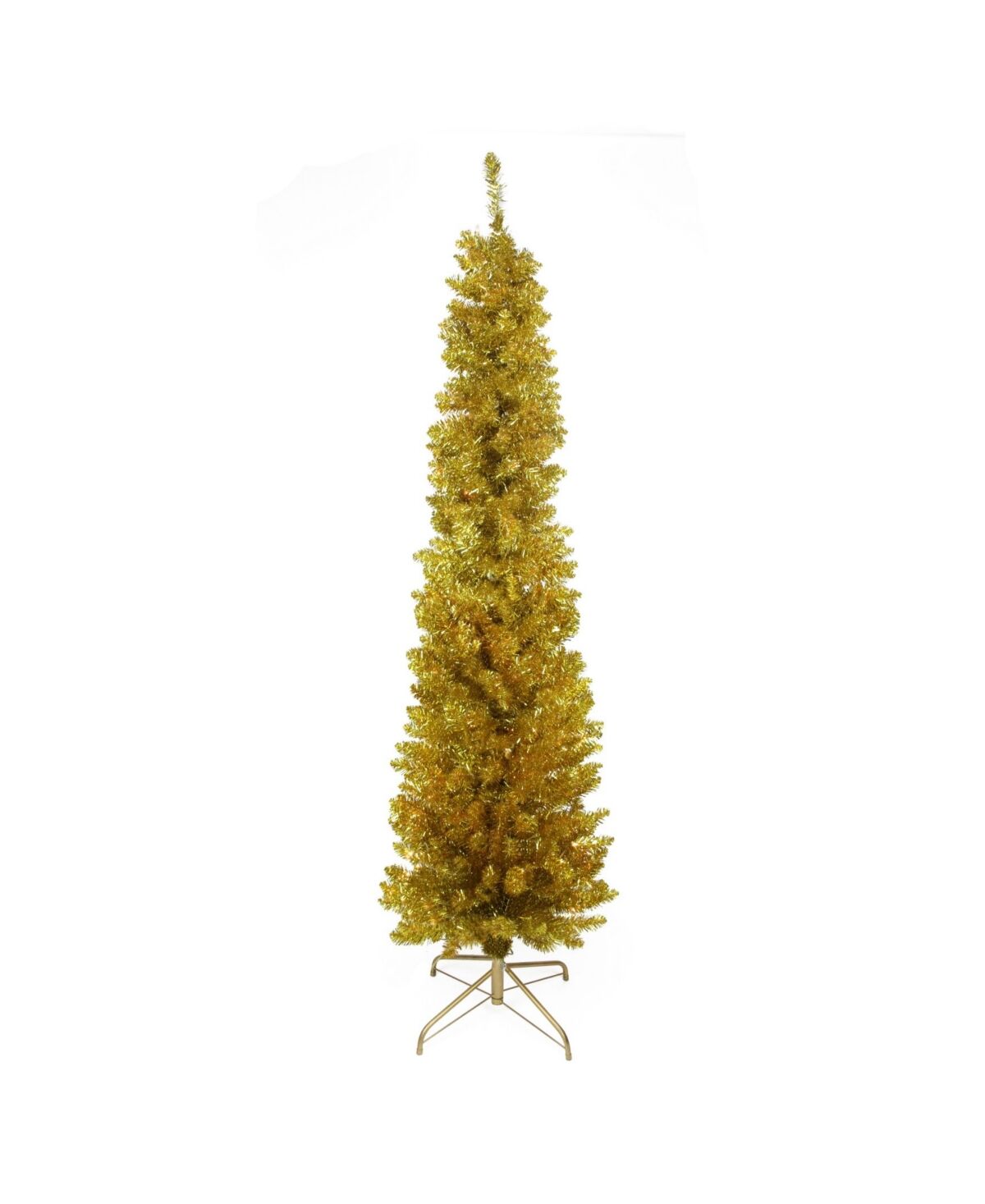 Northlight 6' Pre-Lit Gold Artificial Tinsel Pencil Christmas Tree - Clear Lights - Gold