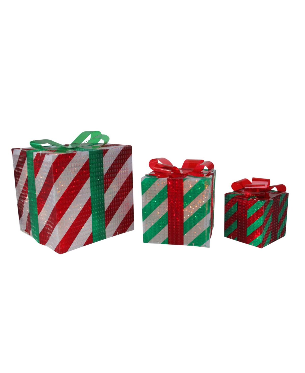 Northlight 3-Piece Glistening Striped Lighted Gift Box Outdoor Christmas Decoration - Multi