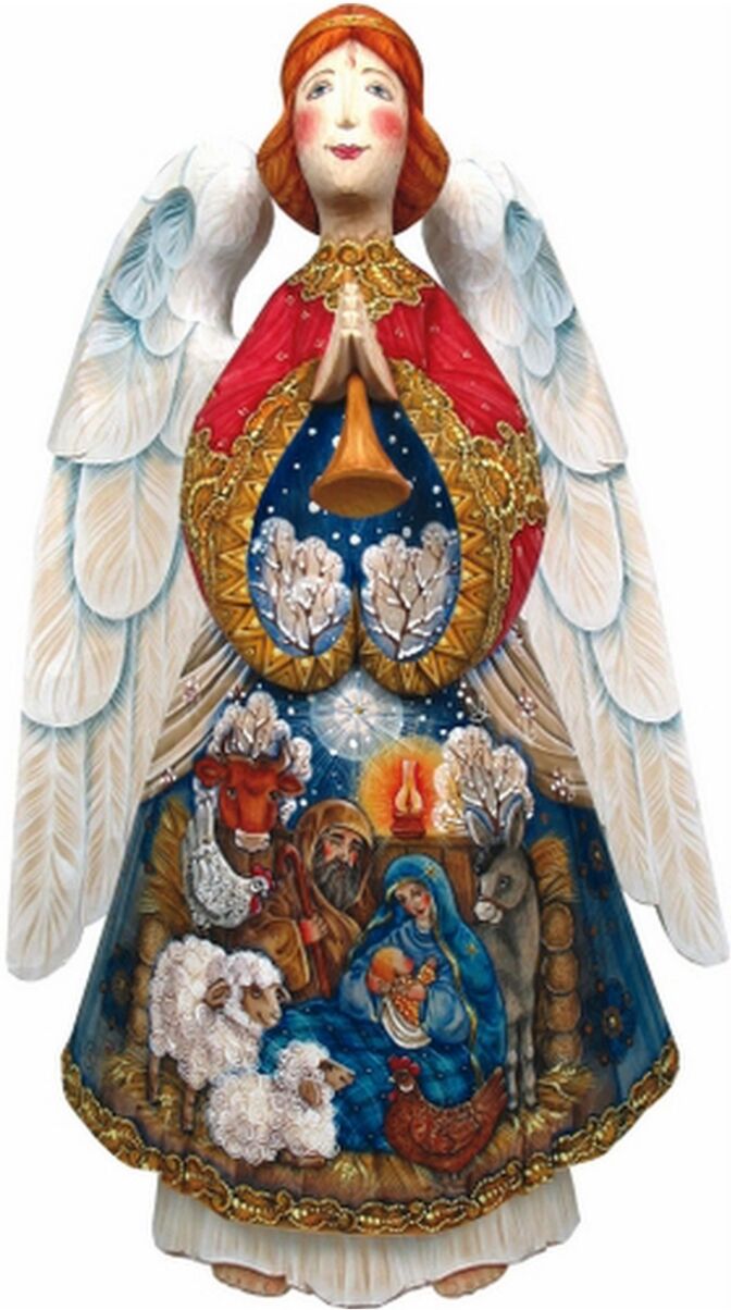 G.DeBrekht Woodcarved Nativity Angel Santa Figurine - Multi