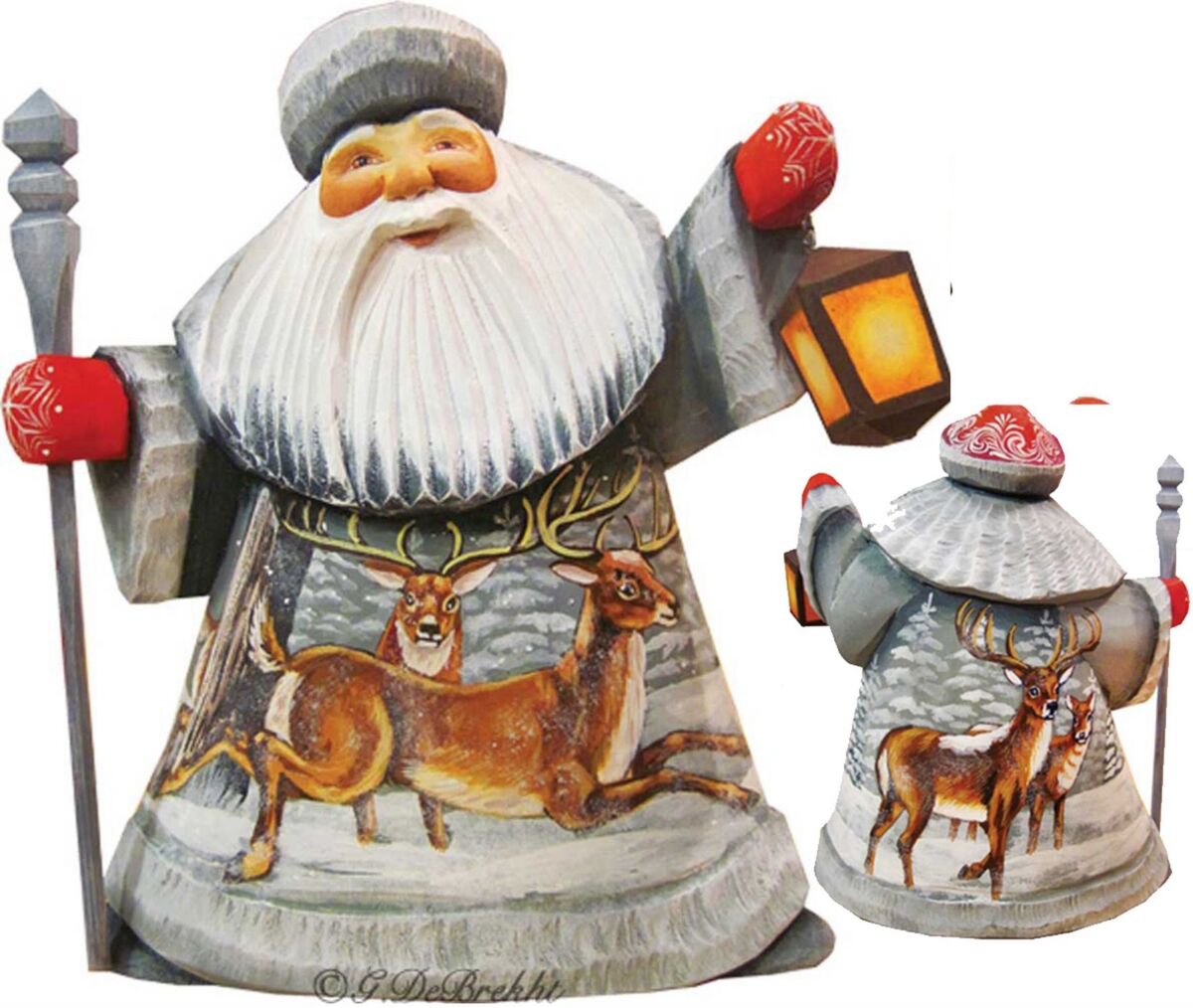 G.DeBrekht Woodcarved and Hand Painted Santa Playful Elks Figurine - Multi