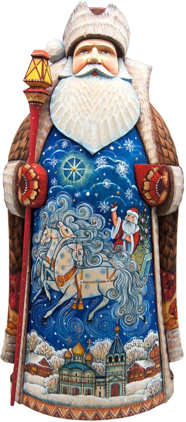 G.DeBrekht Woodcarved and Hand Painted Winter Sleigh Ride Hand Painted Santa Claus Figurine - Multi