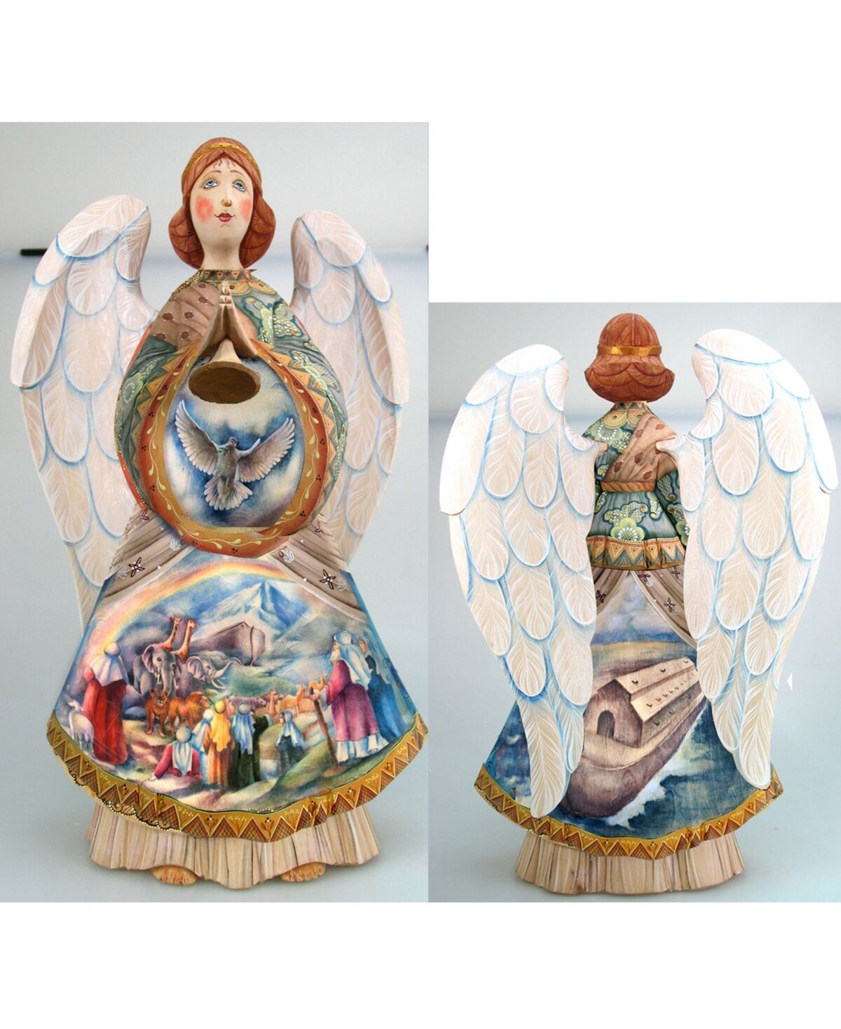 G.DeBrekht Woodcarved and Hand Painted Noah Ark Angel Santa Figurine - Multi
