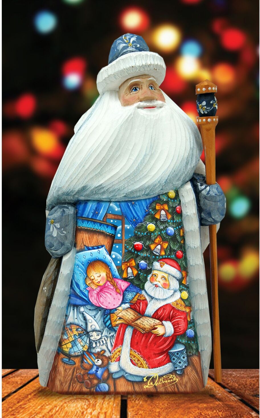 G.DeBrekht Woodcarved and Hand Painted Santa Christmas Story Santa Figurine - Multi